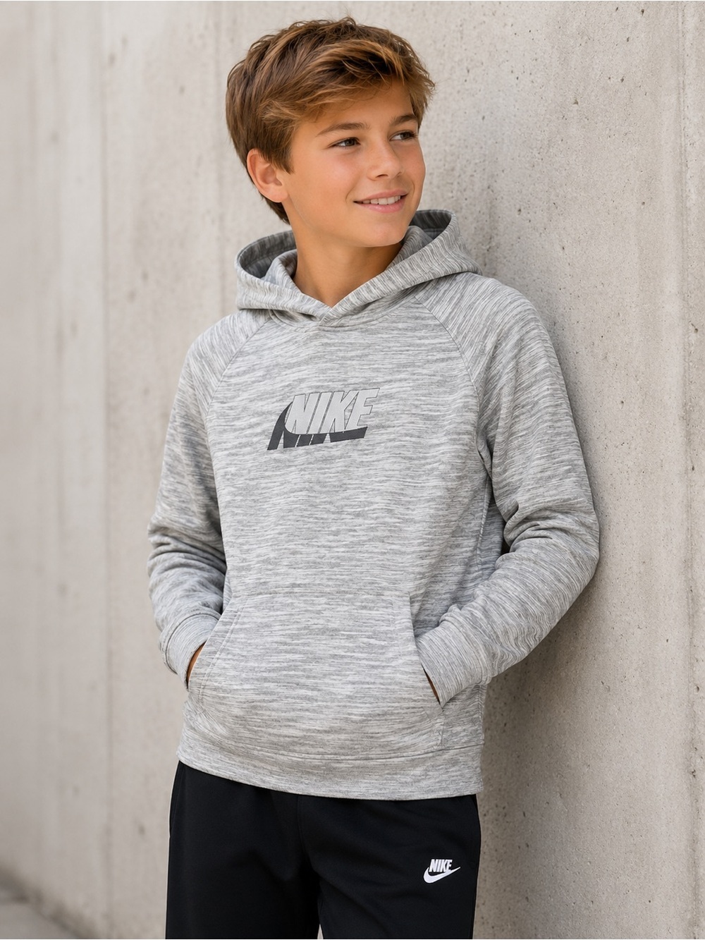 Nike Therma-FIT gray boys pullover hoodie Kangaroo Pocket YXL Youth Extra Large
